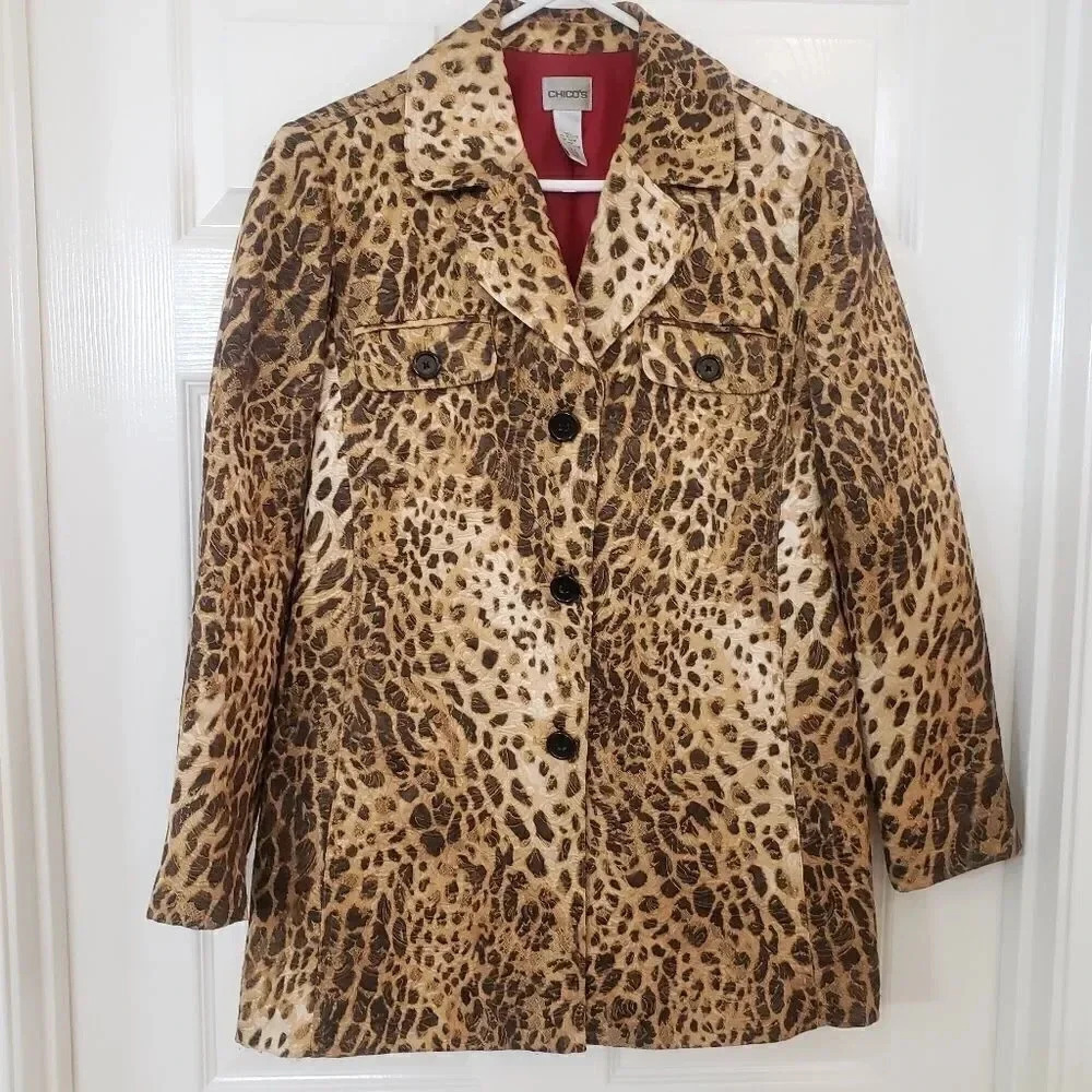 Chico's Animal Print Long Coat/Jacket